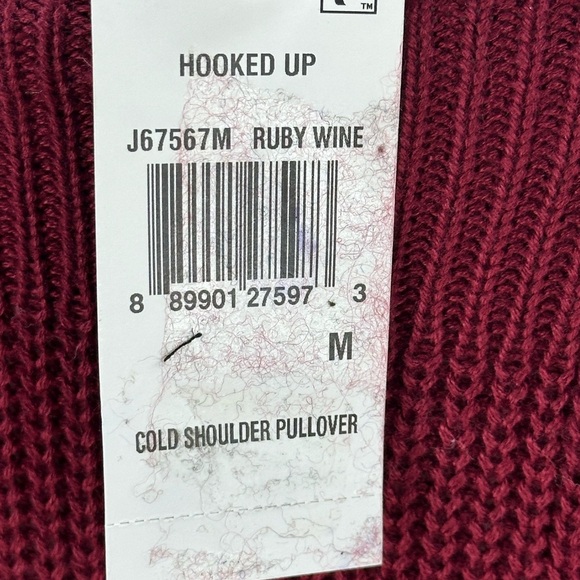 Hooked Up Long Sleeve Cold Shoulder Tank Straps Sweater - Maroon Red - Medium - Picture 7 of 7